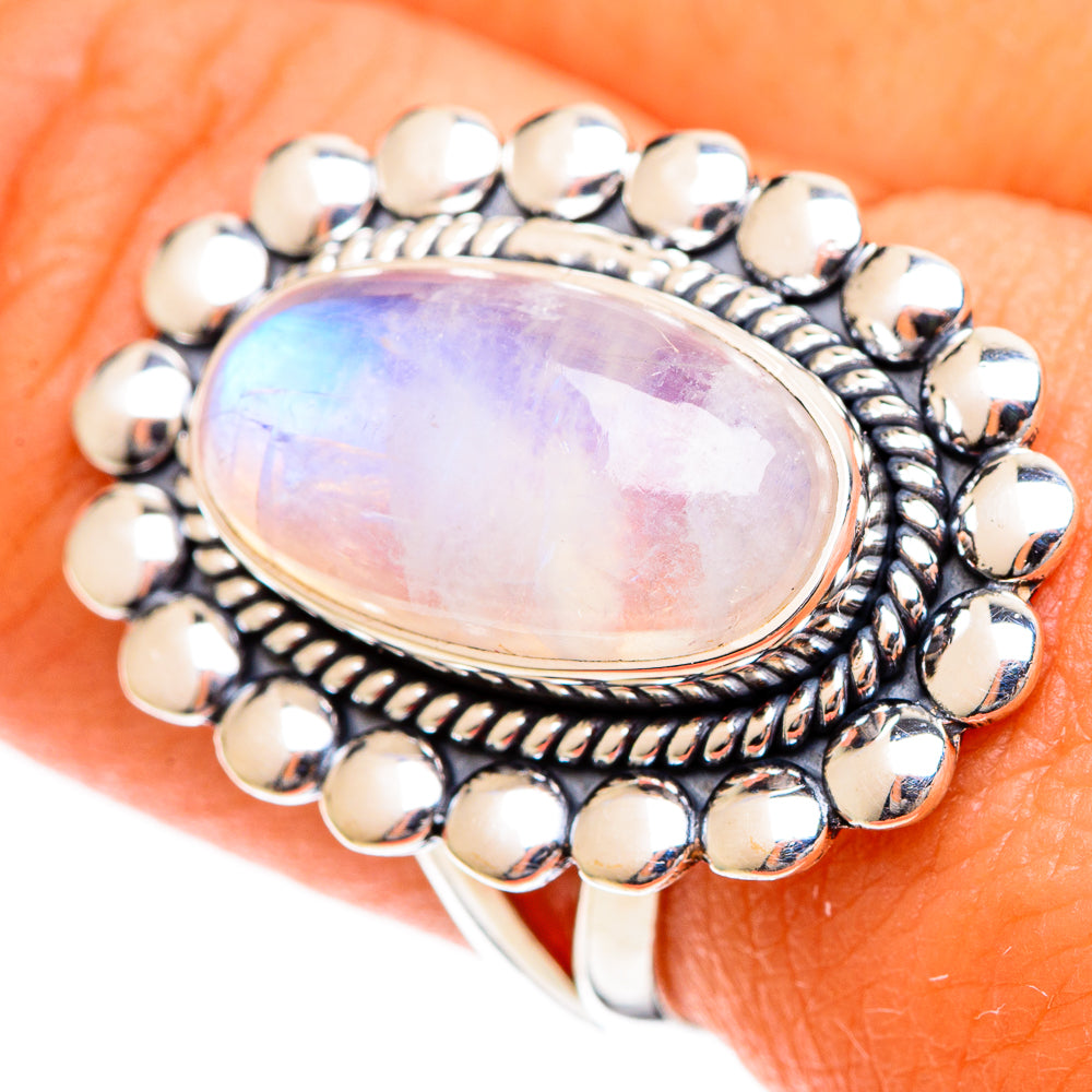 Rainbow Moonstone Rings handcrafted by Anasilvercos - RING109642