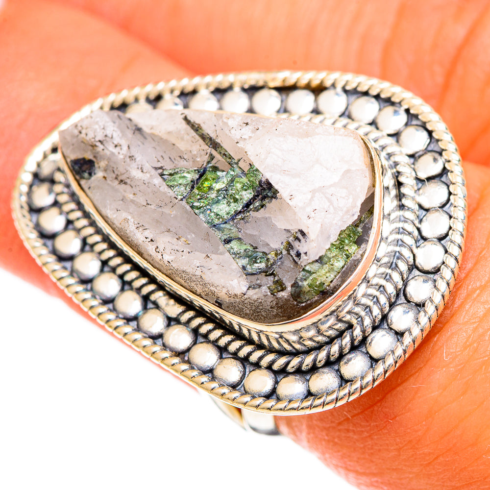 Green Tourmaline In Quartz Rings handcrafted by Anasilvercos - RING109803