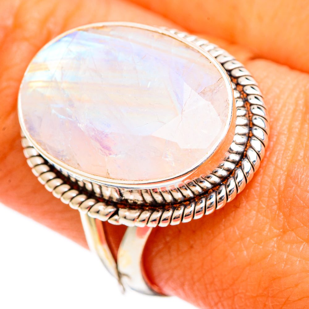 Rainbow Moonstone Rings handcrafted by Anasilvercos - RING109866