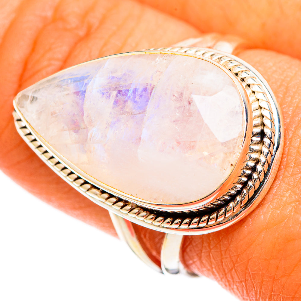 Rainbow Moonstone Rings handcrafted by Anasilvercos - RING109950