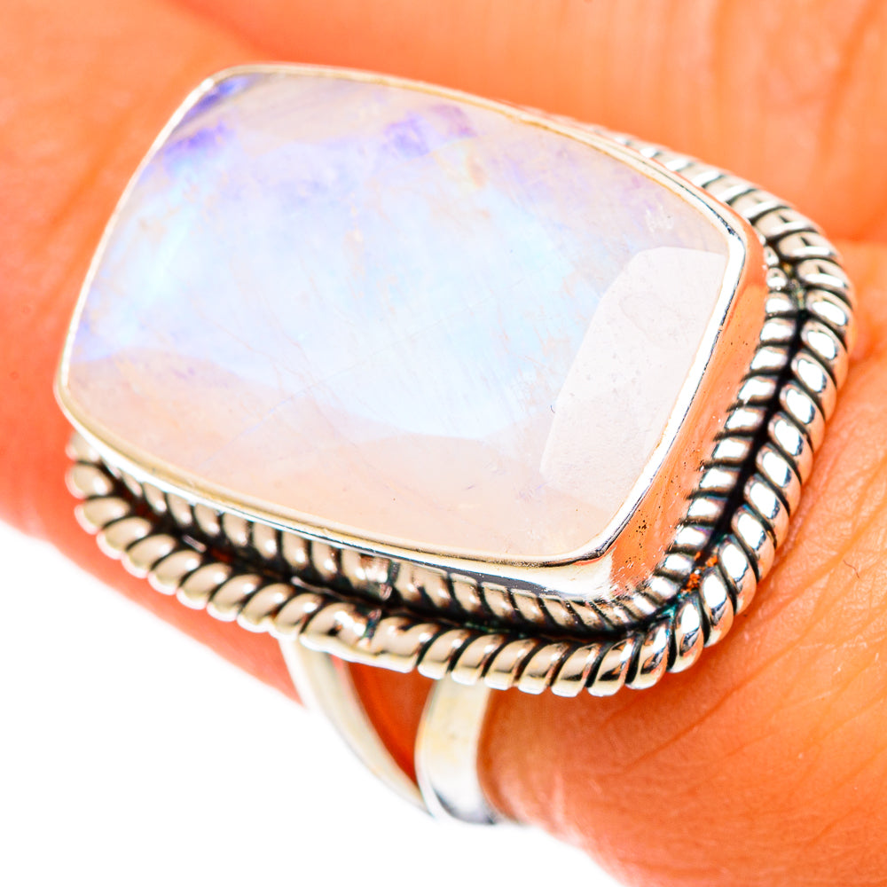 Rainbow Moonstone Rings handcrafted by Anasilvercos - RING109977