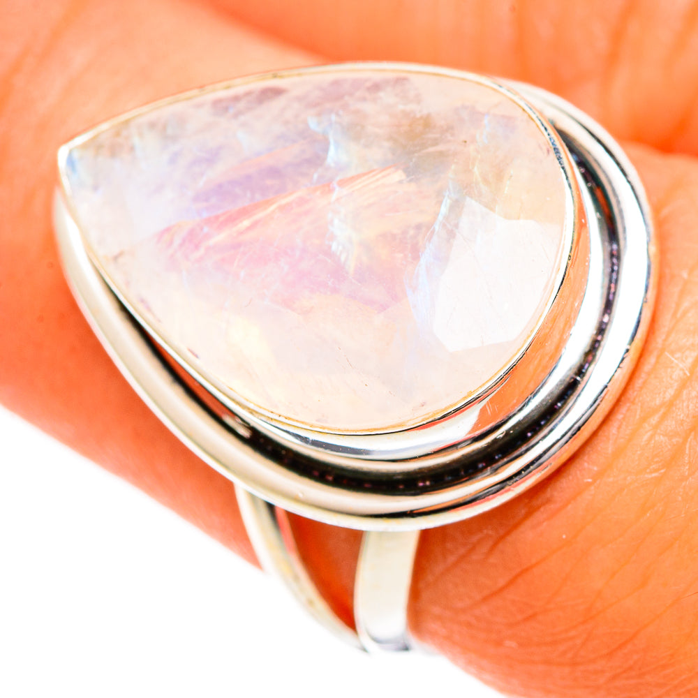 Rainbow Moonstone Rings handcrafted by Anasilvercos - RING110001