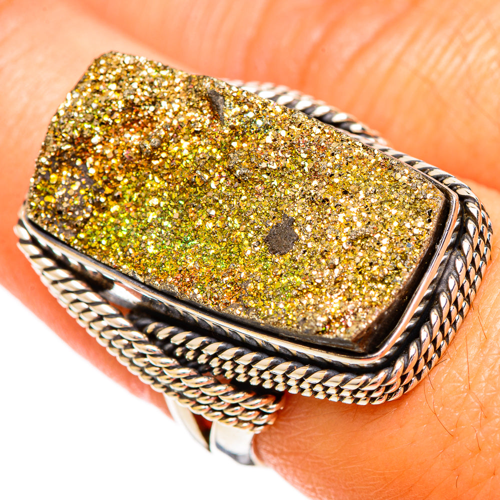 Spectro Pyrite Druzy Rings handcrafted by Anasilvercos - RING110331