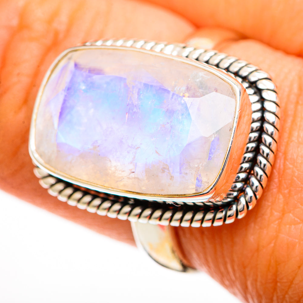 Rainbow Moonstone Rings handcrafted by Anasilvercos - RING110827