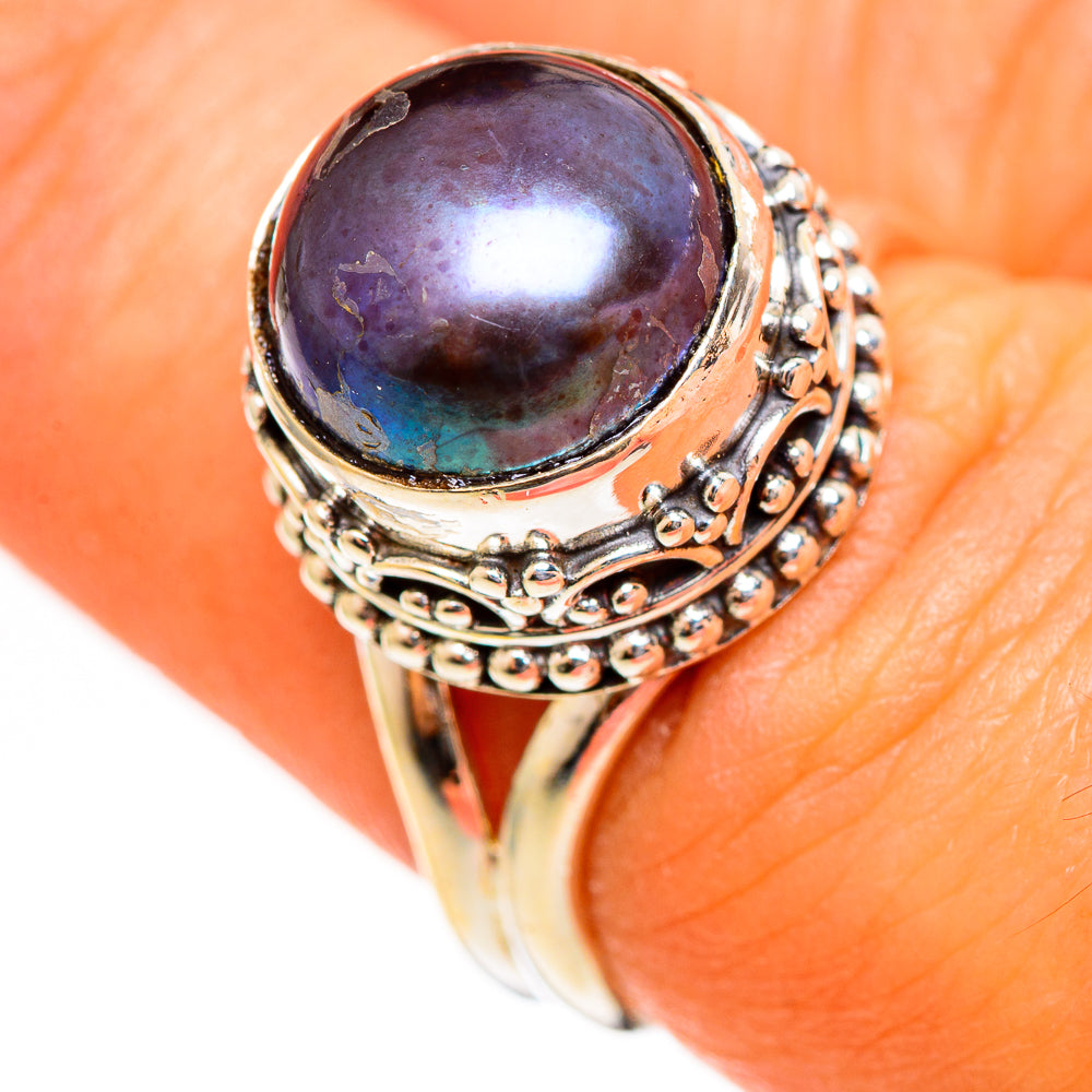 Titanium Pearl Rings handcrafted by Anasilvercos - RING111094