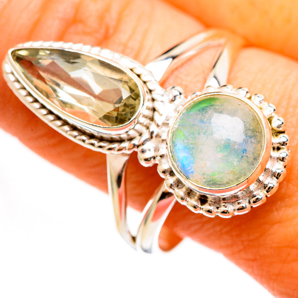 Rainbow Moonstone Rings handcrafted by Anasilvercos - RING111165