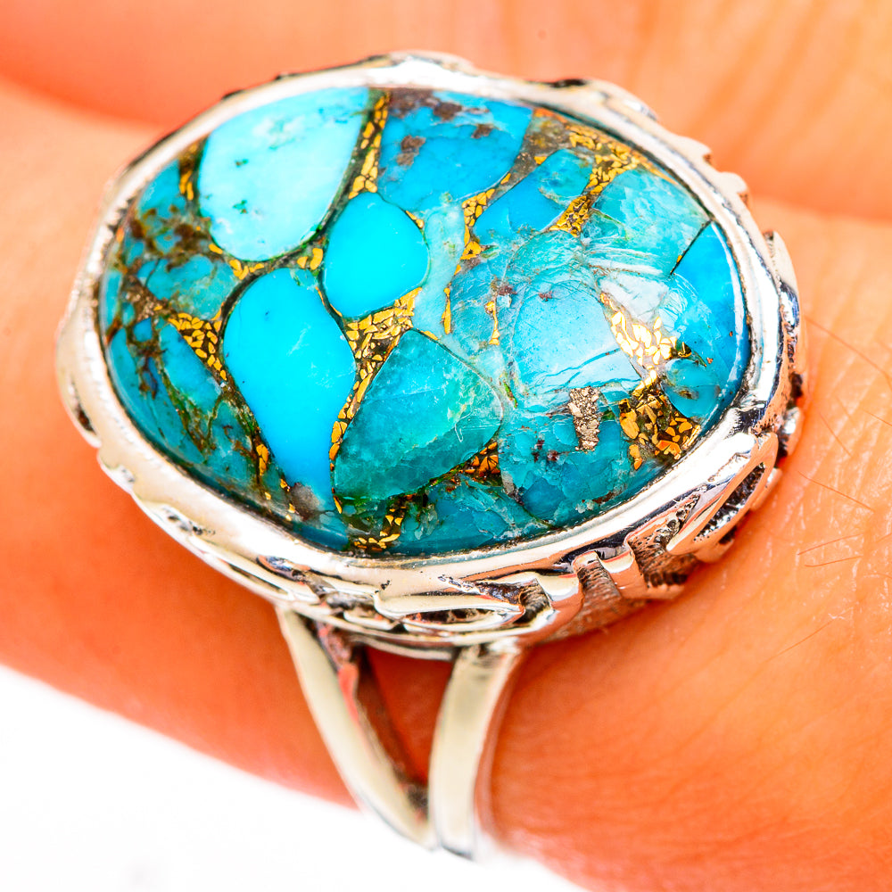 Blue Copper Composite Turquoise Rings handcrafted by Anasilvercos - RING111753