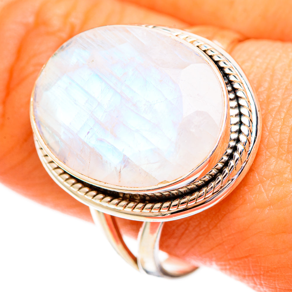 Rainbow Moonstone Rings handcrafted by Anasilvercos - RING111925