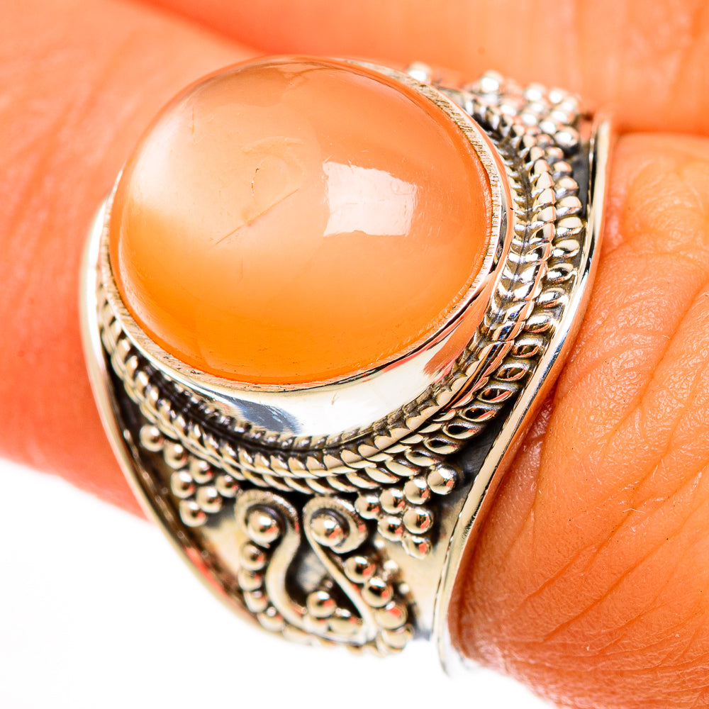 Peach Moonstone Rings handcrafted by Anasilvercos - RING112192