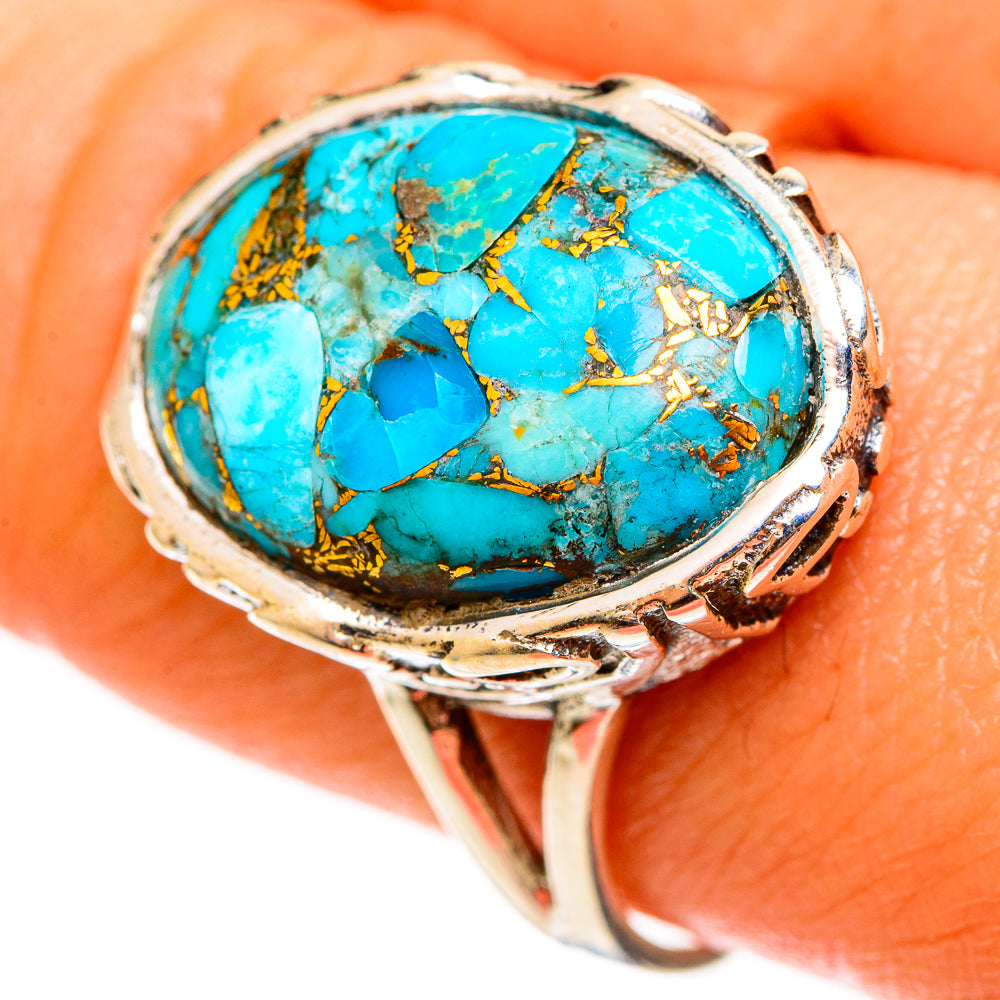 Blue Copper Composite Turquoise Rings handcrafted by Anasilvercos - RING112326