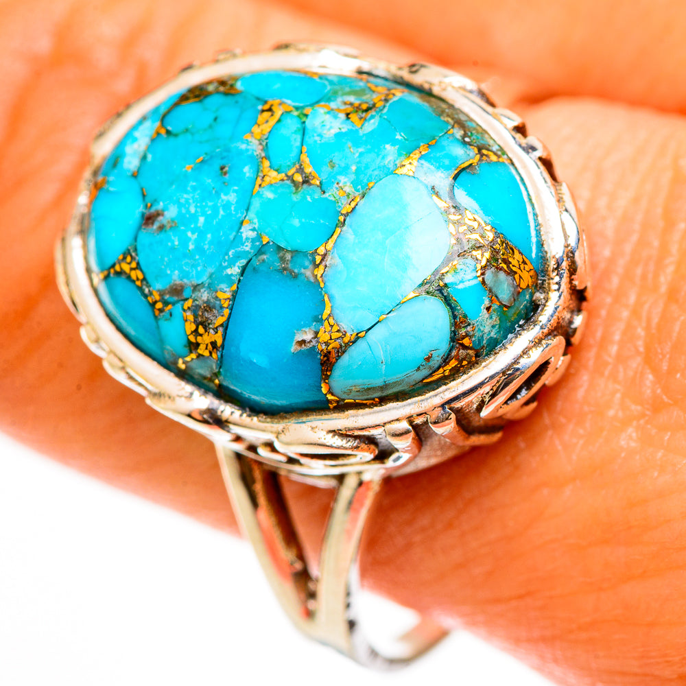 Blue Copper Composite Turquoise Rings handcrafted by Anasilvercos - RING112350