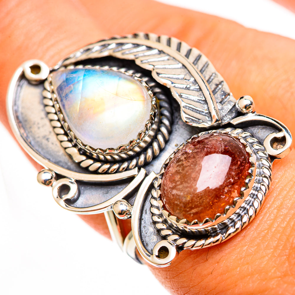 Rainbow Moonstone Rings handcrafted by Anasilvercos - RING112421