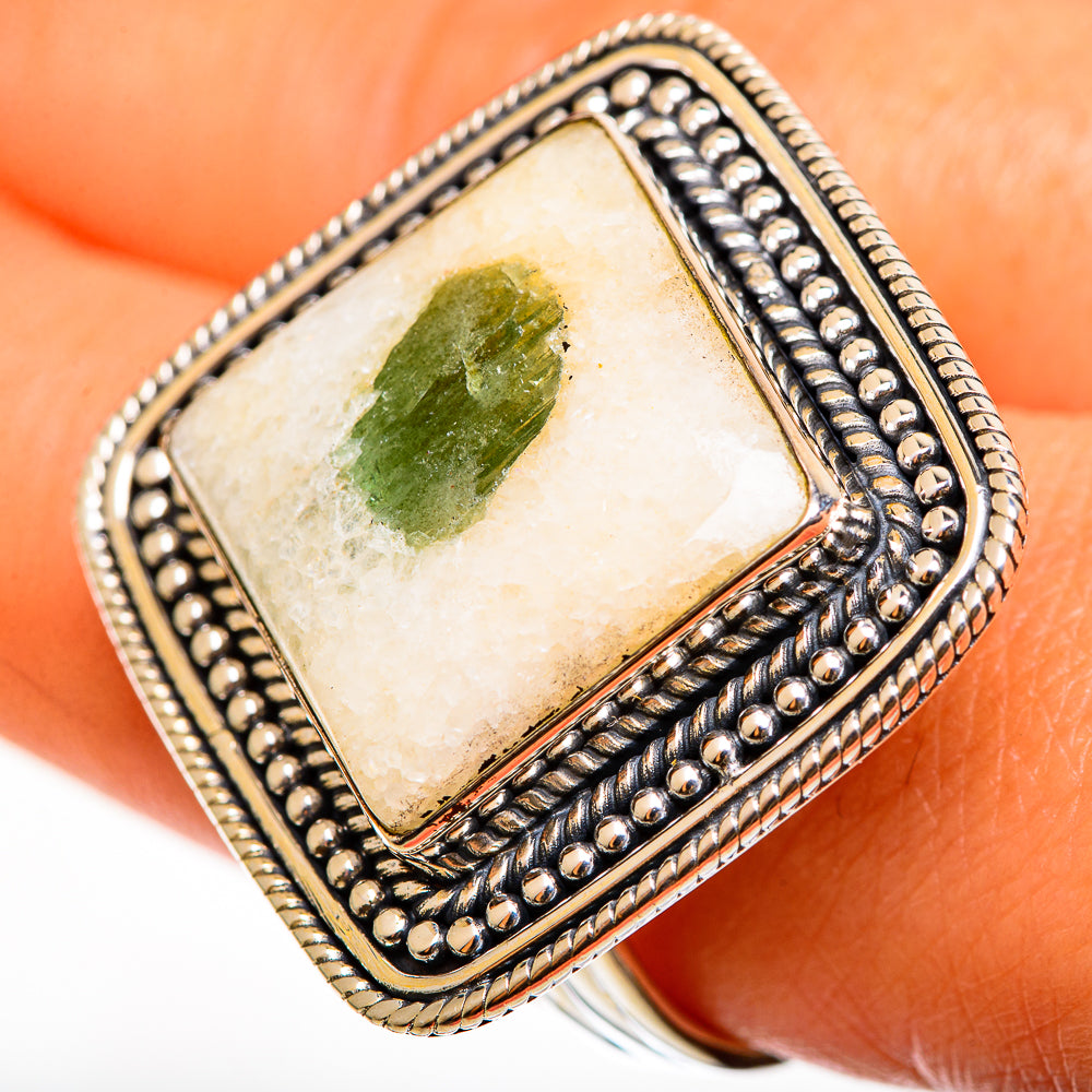 Green Tourmaline In Quartz Rings handcrafted by Anasilvercos - RING112479