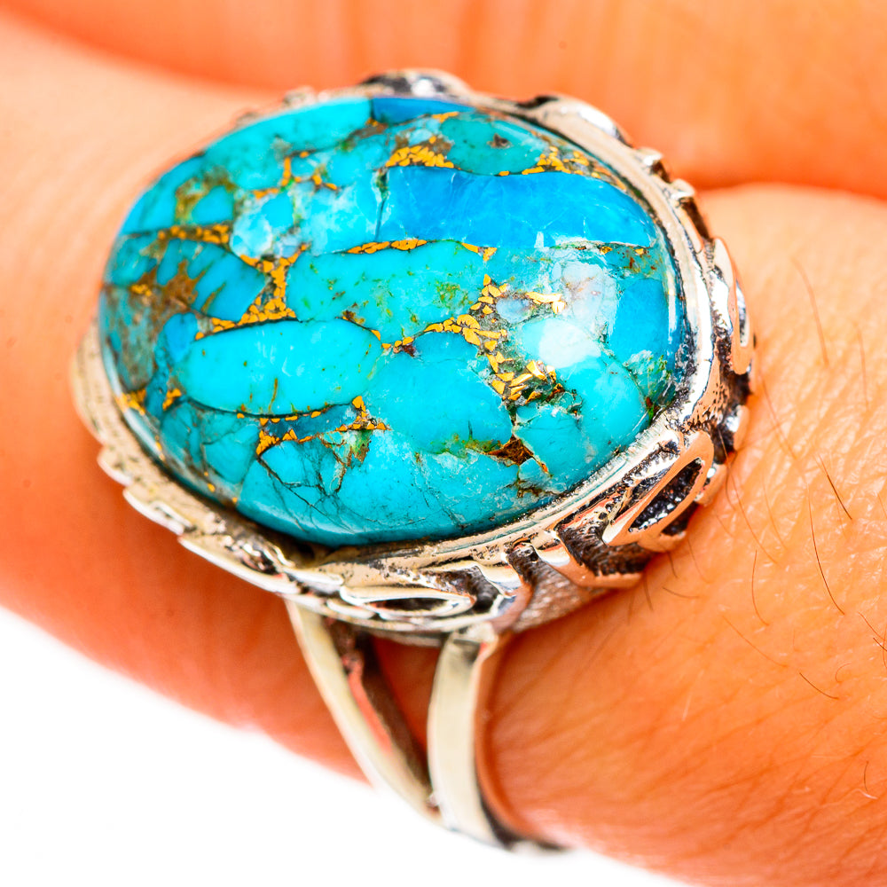 Blue Copper Composite Turquoise Rings handcrafted by Anasilvercos - RING112592
