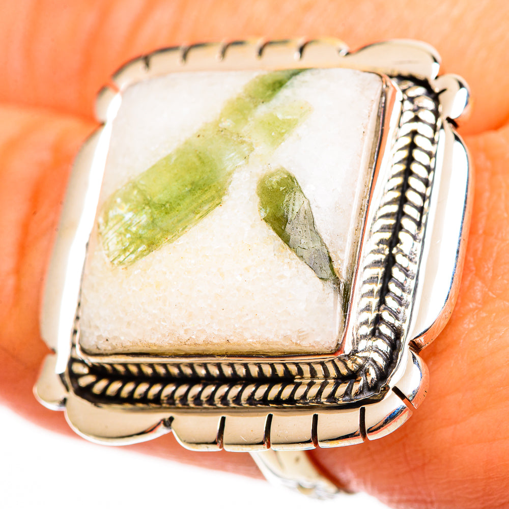 Green Tourmaline In Quartz Rings handcrafted by Anasilvercos - RING112765