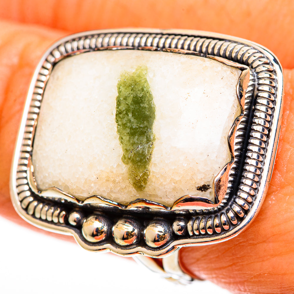 Green Tourmaline In Quartz Rings handcrafted by Anasilvercos - RING112830