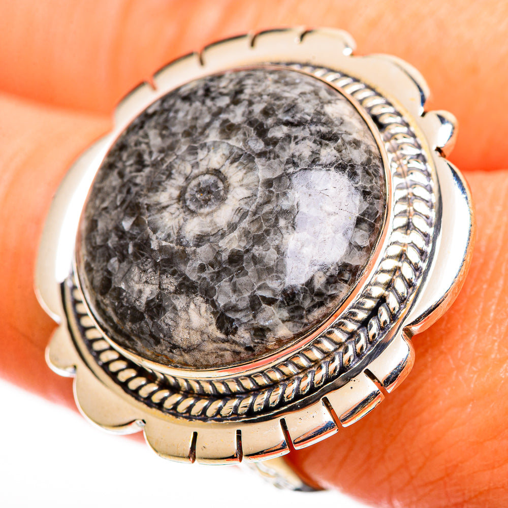 Moroccan Goniatite Fossil Rings handcrafted by Anasilvercos - RING112868