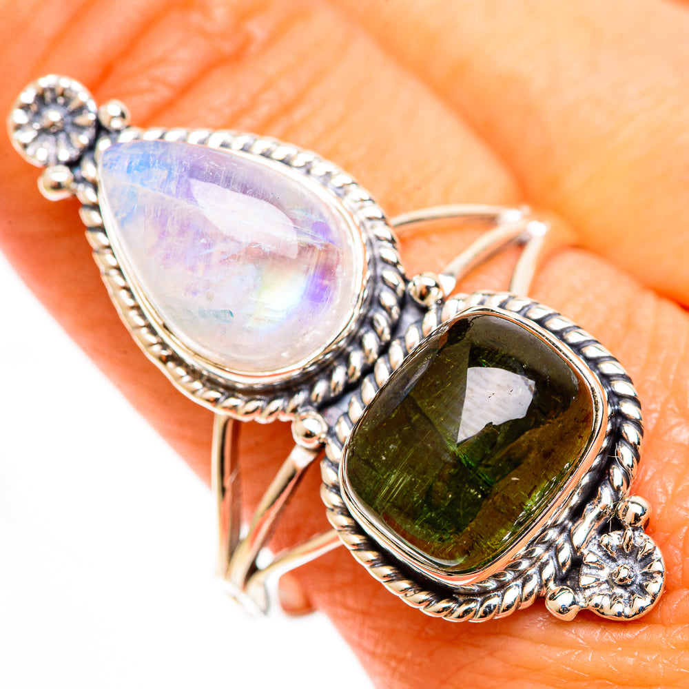 Rainbow Moonstone Rings handcrafted by Anasilvercos - RING112906