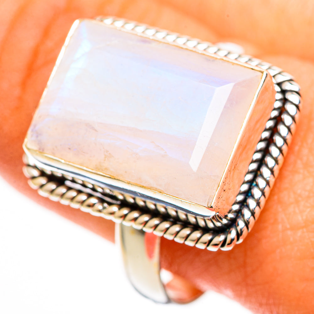 Rainbow Moonstone Rings handcrafted by Anasilvercos - RING112975