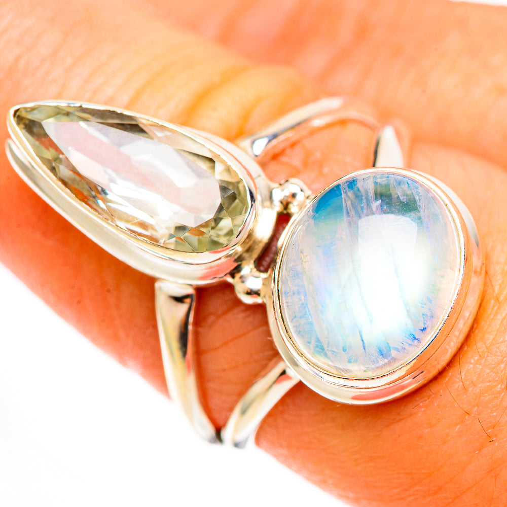 Rainbow Moonstone Rings handcrafted by Anasilvercos - RING113022