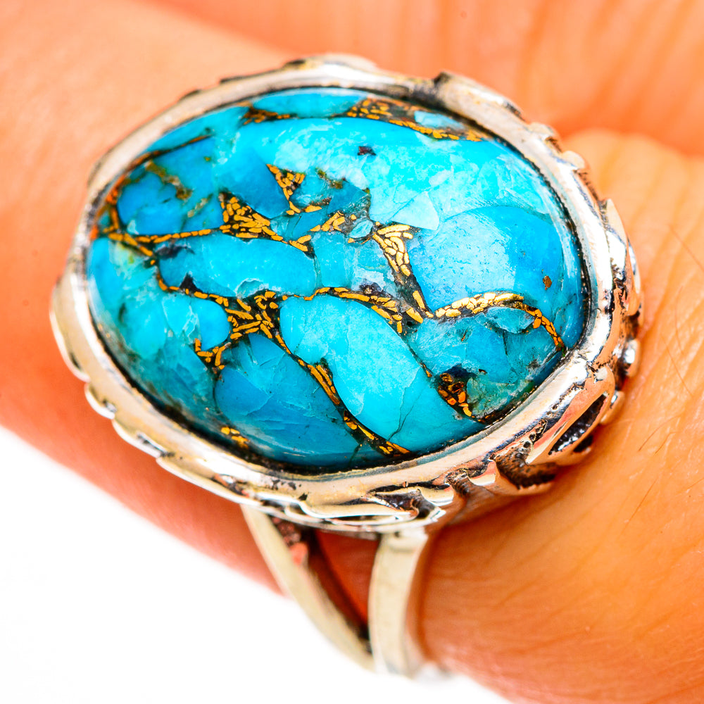 Blue Copper Composite Turquoise Rings handcrafted by Anasilvercos - RING113054