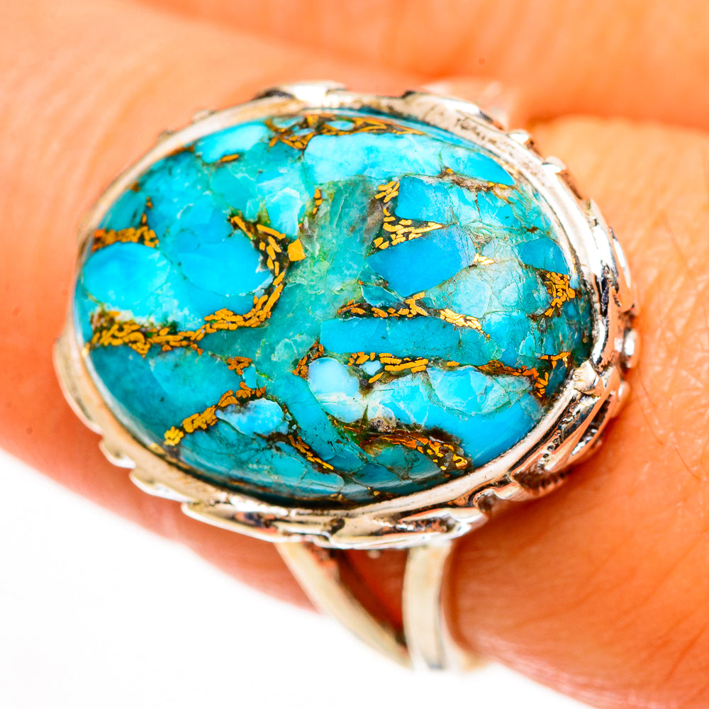 Blue Copper Composite Turquoise Rings handcrafted by Anasilvercos - RING113167