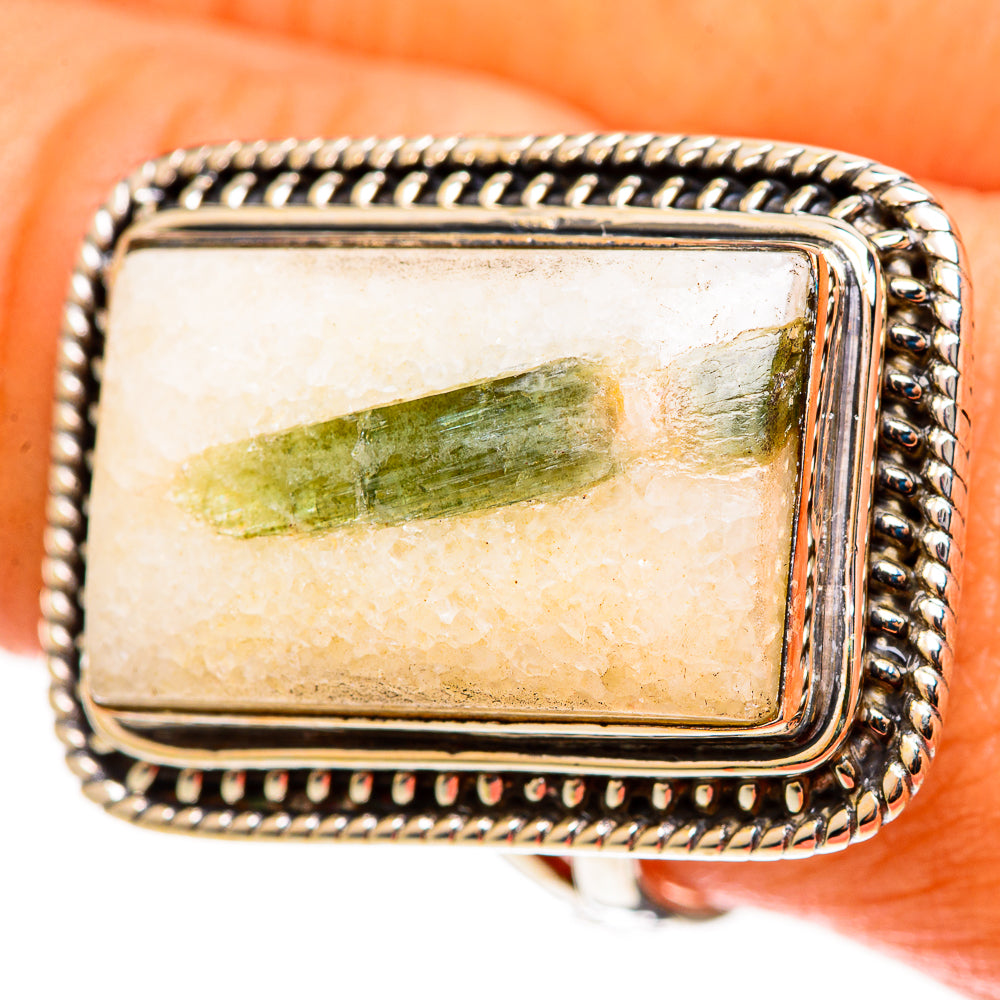 Green Tourmaline In Quartz Rings handcrafted by Anasilvercos - RING113240