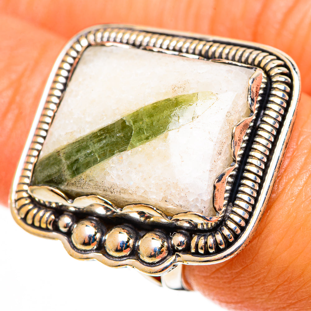 Green Tourmaline In Quartz Rings handcrafted by Anasilvercos - RING113269