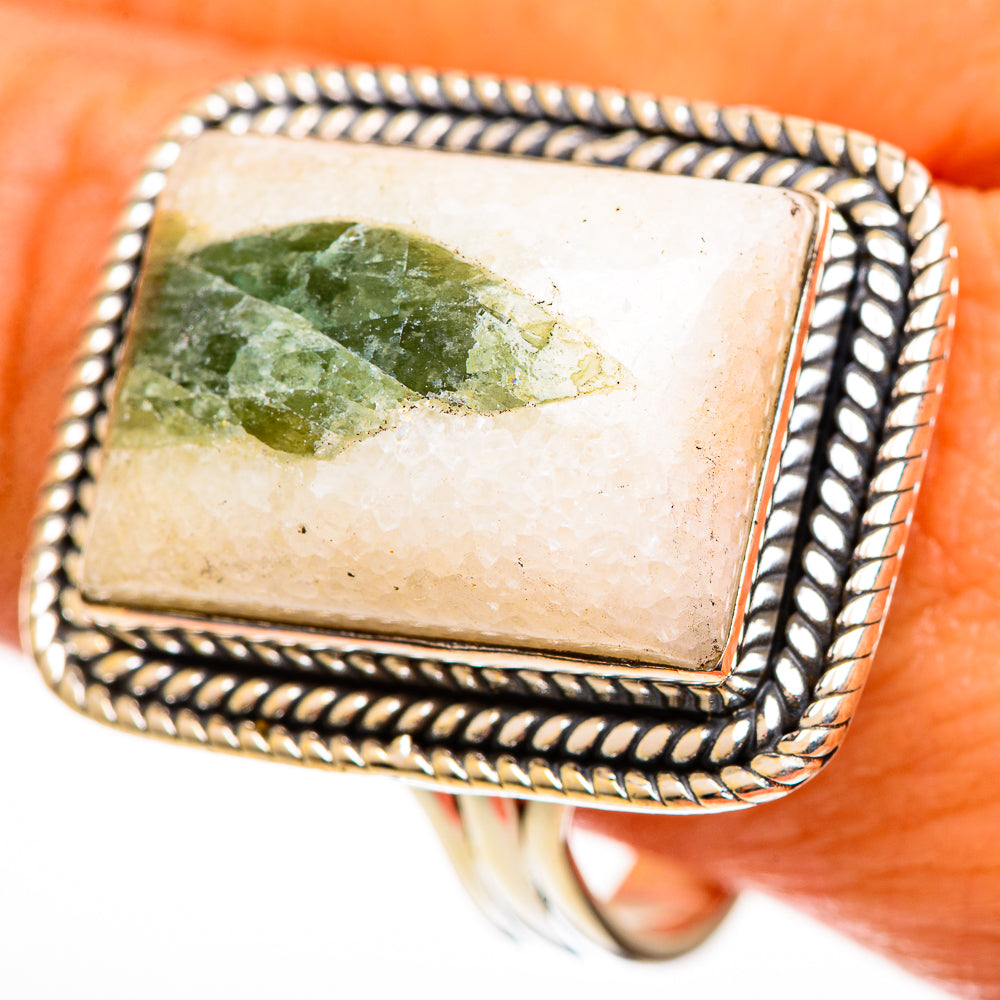Green Tourmaline In Quartz Rings handcrafted by Anasilvercos - RING113324