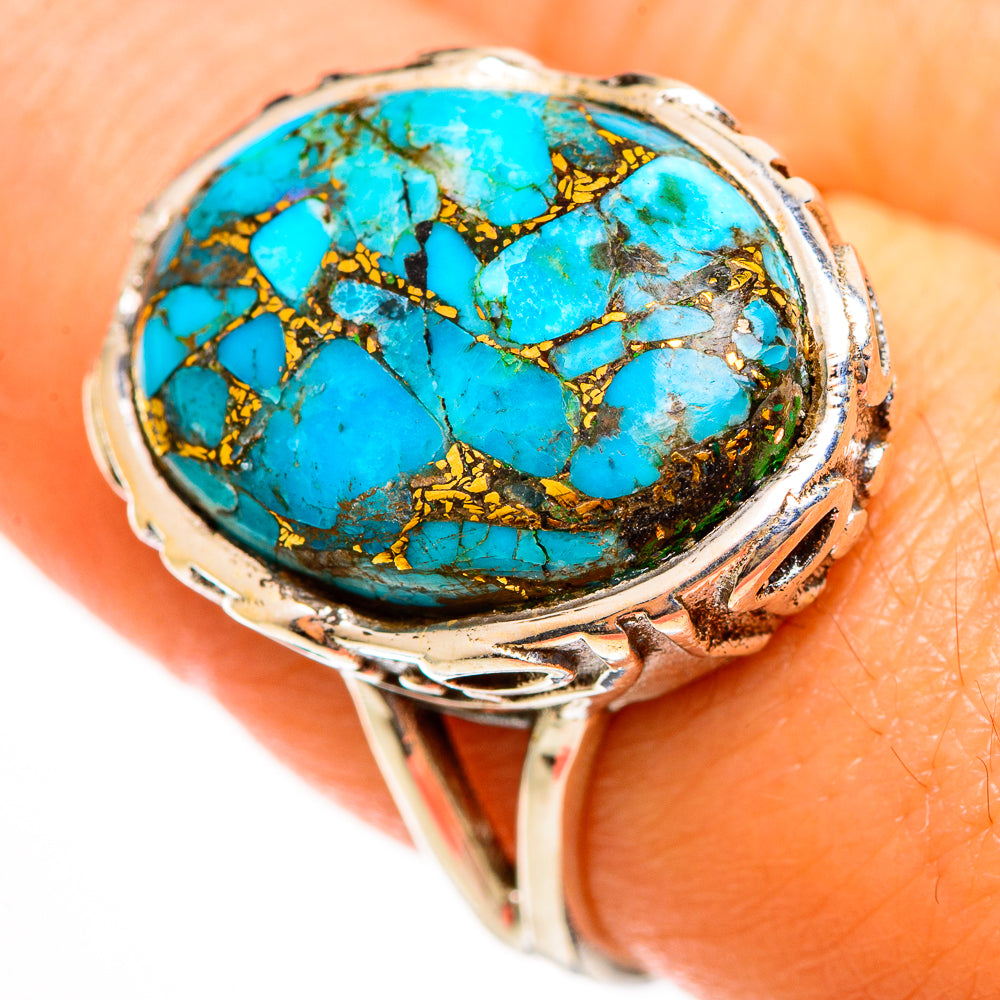 Blue Copper Composite Turquoise Rings handcrafted by Anasilvercos - RING113427