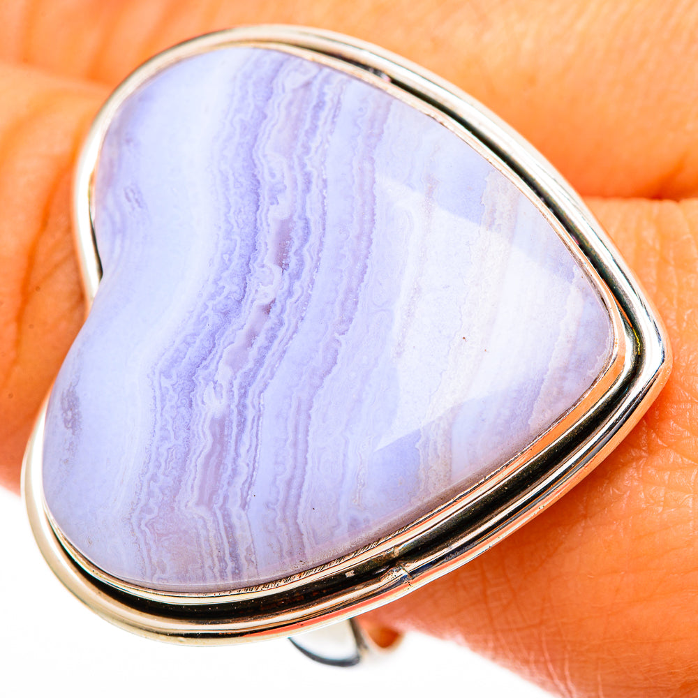 Blue Lace Agate Rings handcrafted by Anasilvercos - RING113547