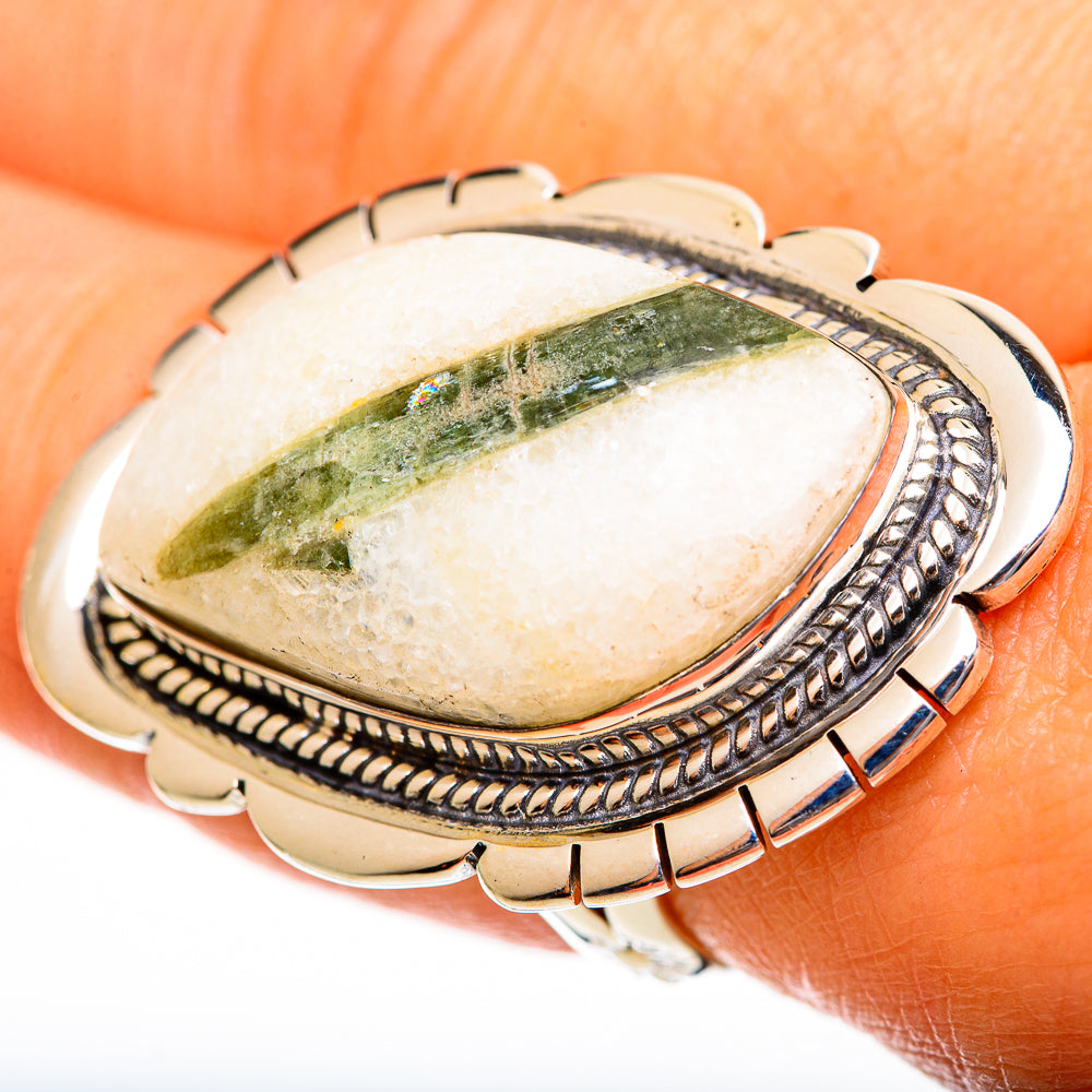 Green Tourmaline In Quartz Rings handcrafted by Anasilvercos - RING113617