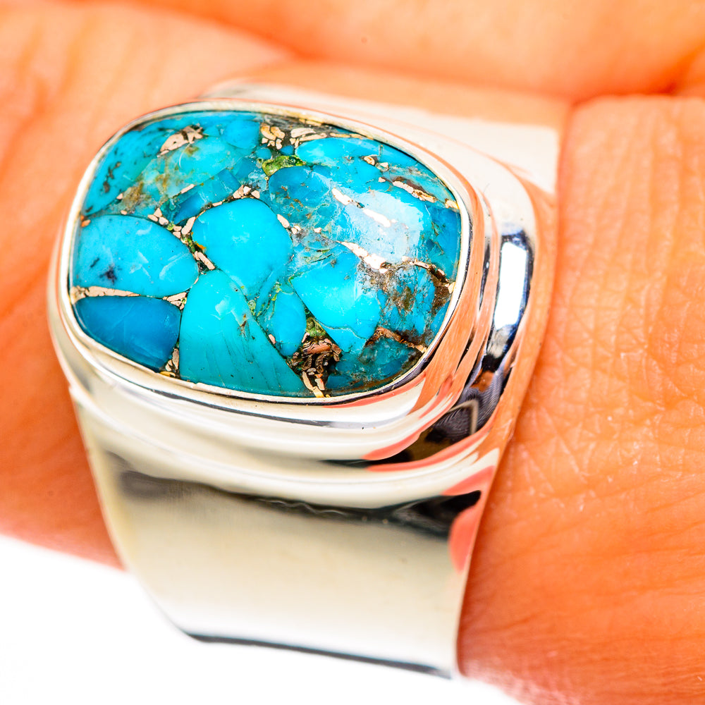 Blue Copper Composite Turquoise Rings handcrafted by Anasilvercos - RING113693