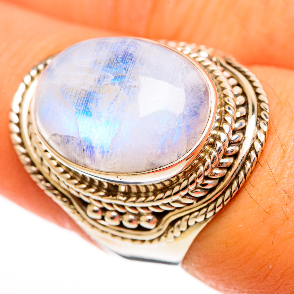 Rainbow Moonstone Rings handcrafted by Anasilvercos - RING113711