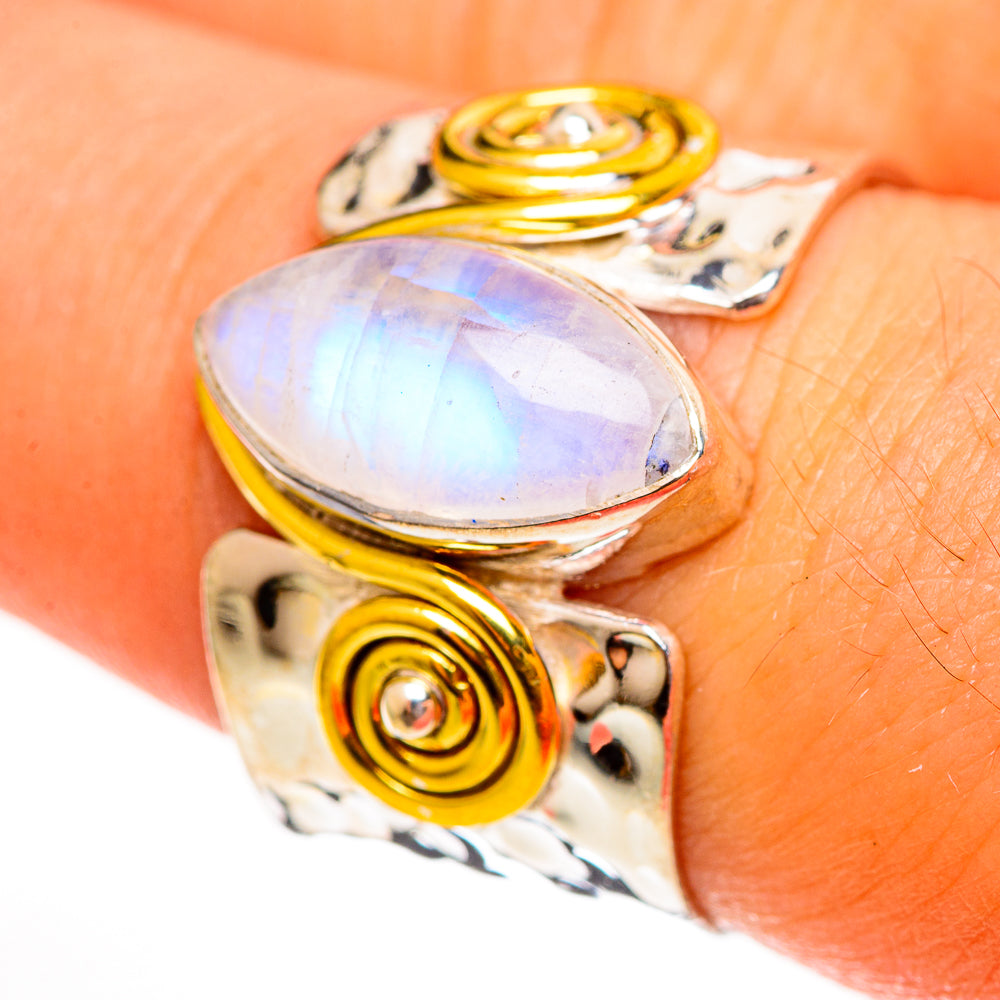 Rainbow Moonstone Rings handcrafted by Anasilvercos - RING113712