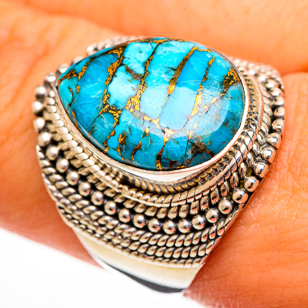 Blue Copper Composite Turquoise Rings handcrafted by Anasilvercos - RING113725