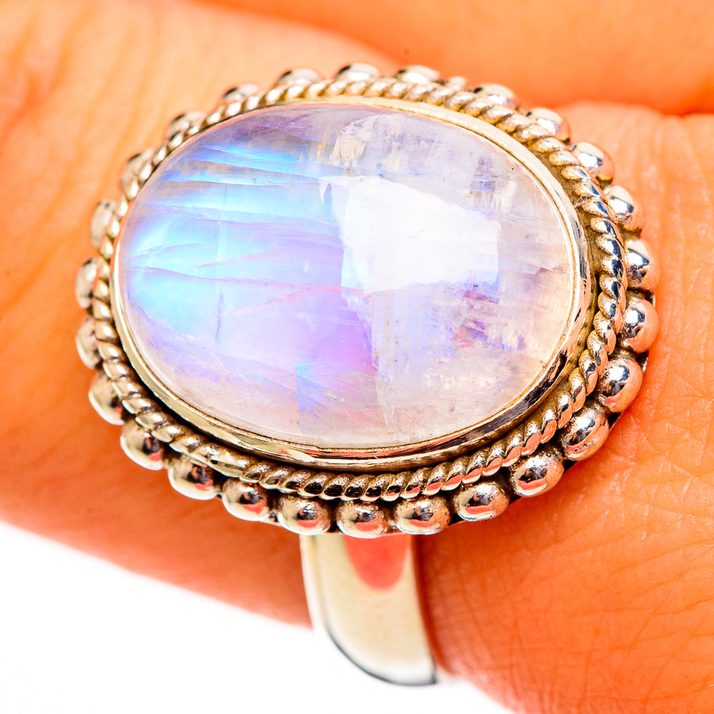 Rainbow Moonstone Rings handcrafted by Anasilvercos - RING113747