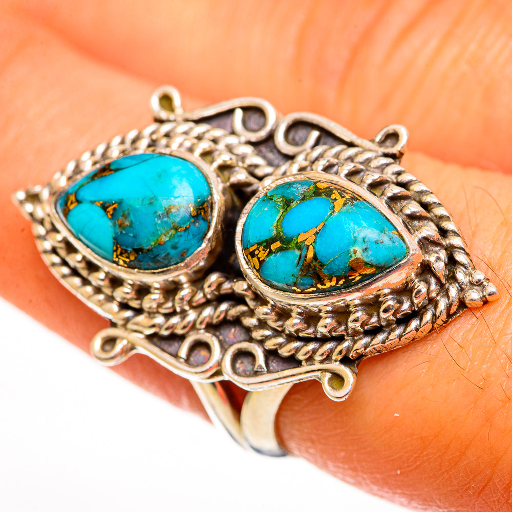 Blue Copper Composite Turquoise Rings handcrafted by Anasilvercos - RING113790