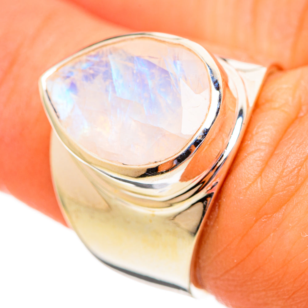 Rainbow Moonstone Rings handcrafted by Anasilvercos - RING113888