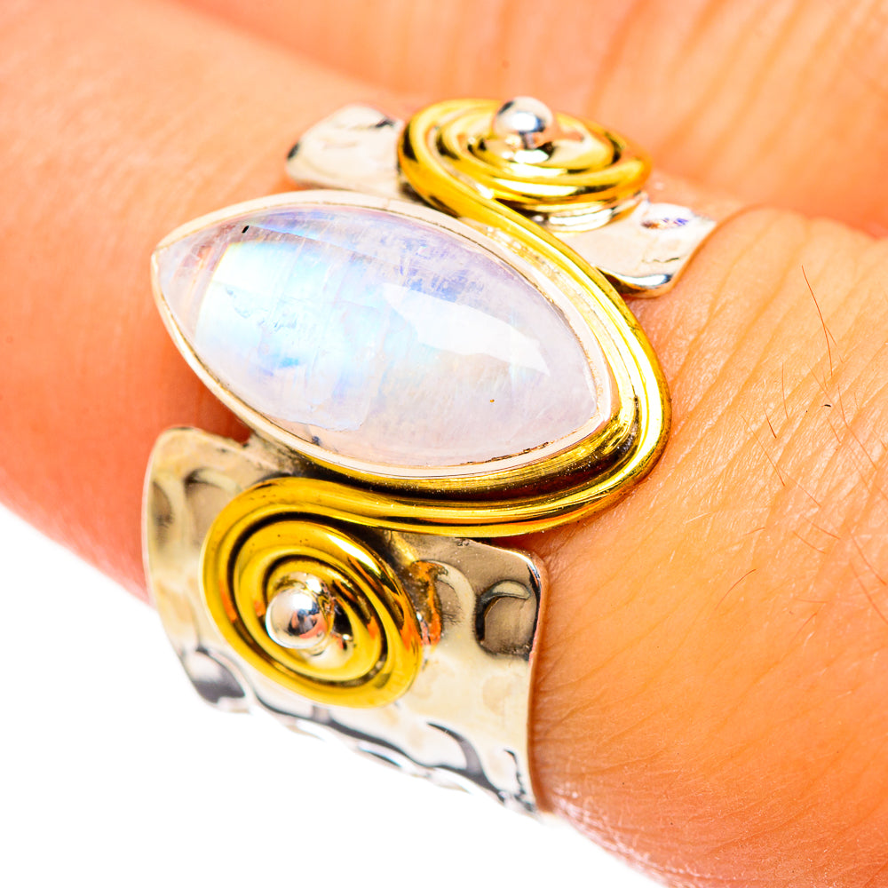 Rainbow Moonstone Rings handcrafted by Anasilvercos - RING113921
