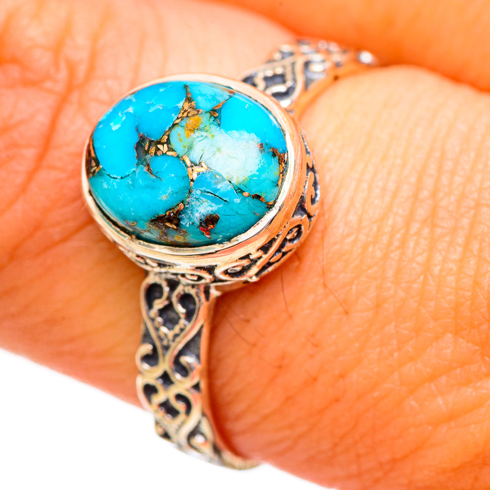 Blue Copper Composite Turquoise Rings handcrafted by Anasilvercos - RING113954
