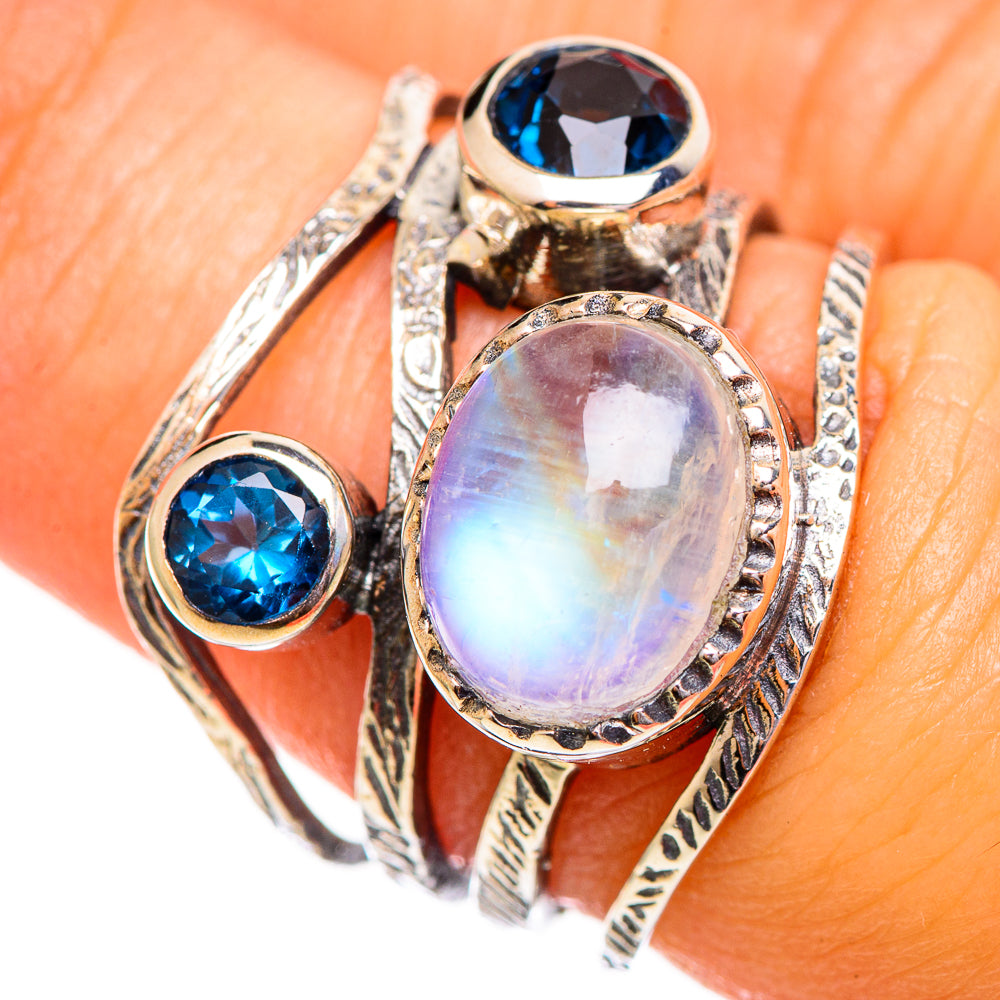 Rainbow Moonstone Rings handcrafted by Anasilvercos - RING113988