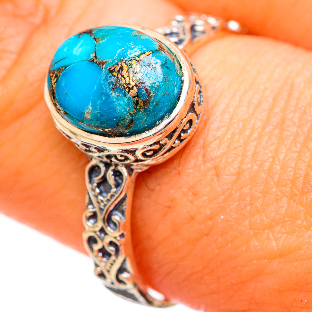 Blue Copper Composite Turquoise Rings handcrafted by Anasilvercos - RING114033
