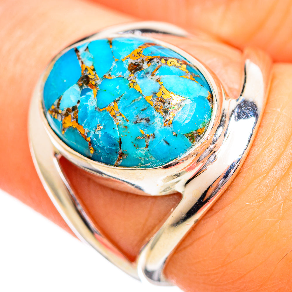 Blue Copper Composite Turquoise Rings handcrafted by Anasilvercos - RING114037