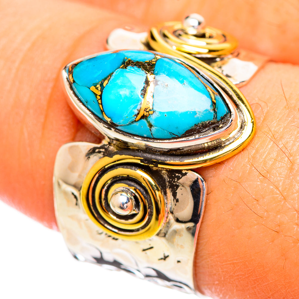 Blue Copper Composite Turquoise Rings handcrafted by Anasilvercos - RING114038