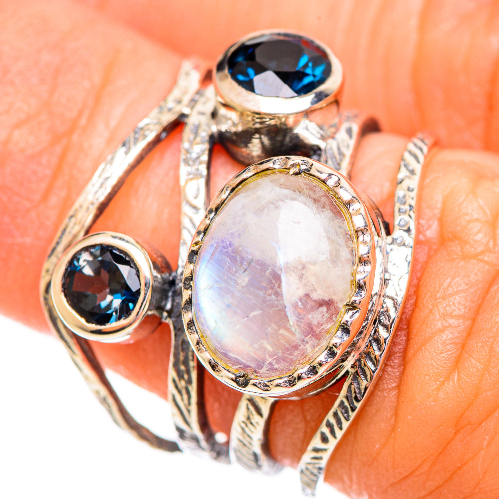 Rainbow Moonstone Rings handcrafted by Anasilvercos - RING114056
