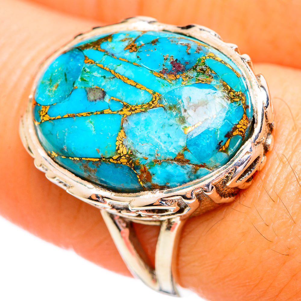 Blue Copper Composite Turquoise Rings handcrafted by Anasilvercos - RING114103