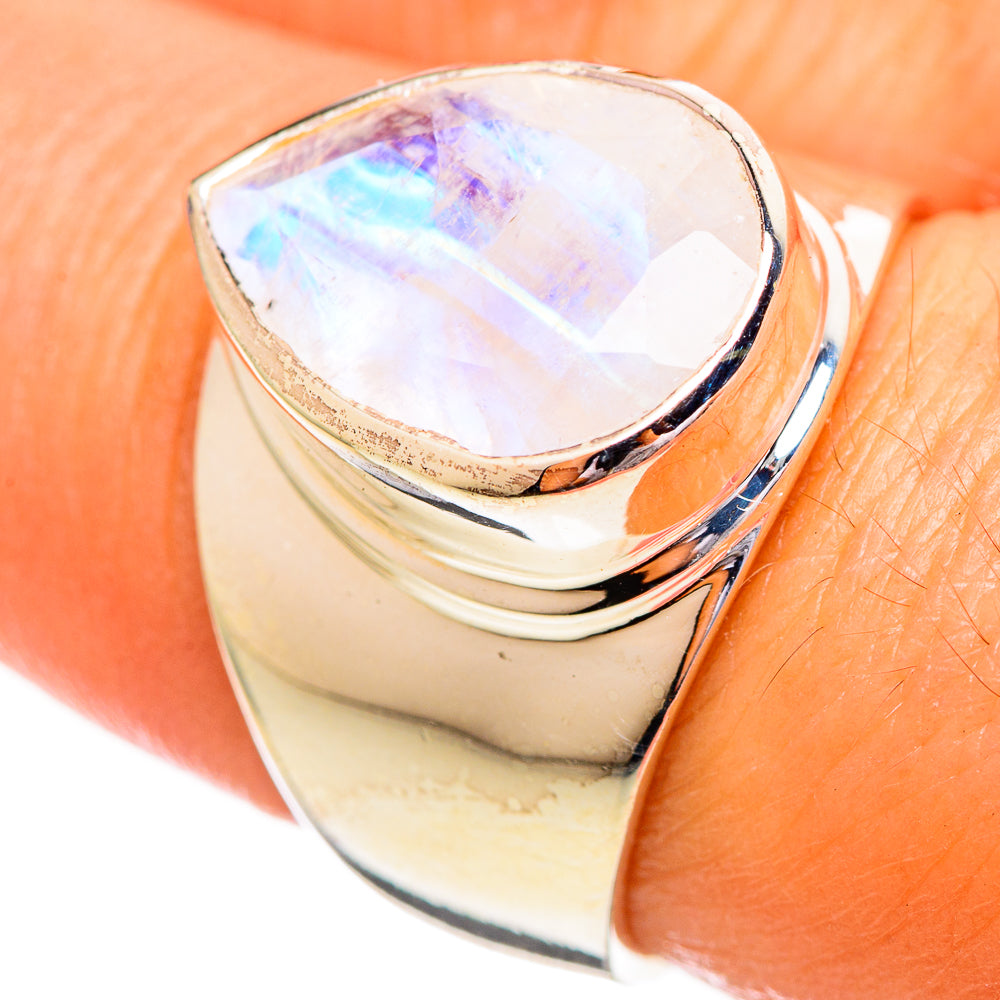 Rainbow Moonstone Rings handcrafted by Anasilvercos - RING114125