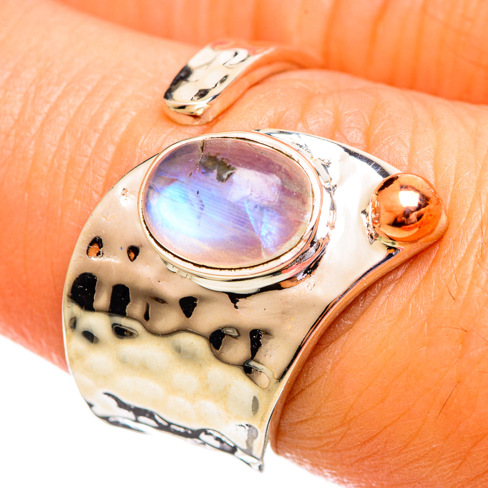 Rainbow Moonstone Rings handcrafted by Anasilvercos - RING114126