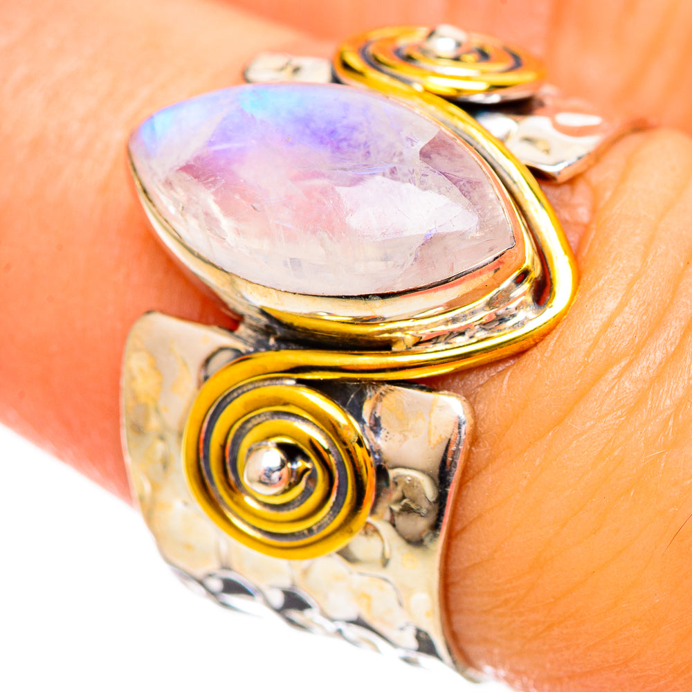 Rainbow Moonstone Rings handcrafted by Anasilvercos - RING114127